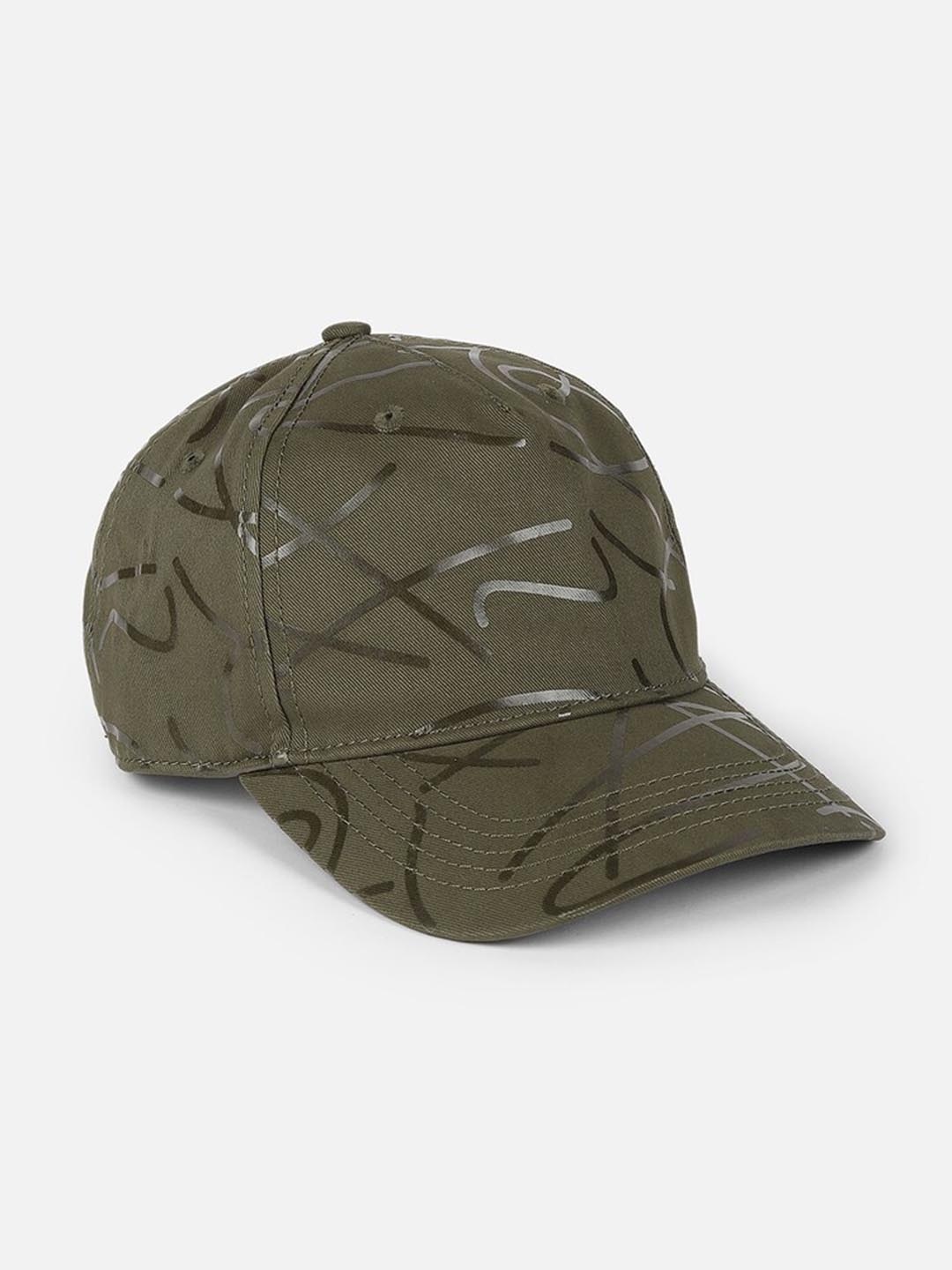 

FOREVER 21 Men Printed Pure Cotton Baseball Cap, Olive