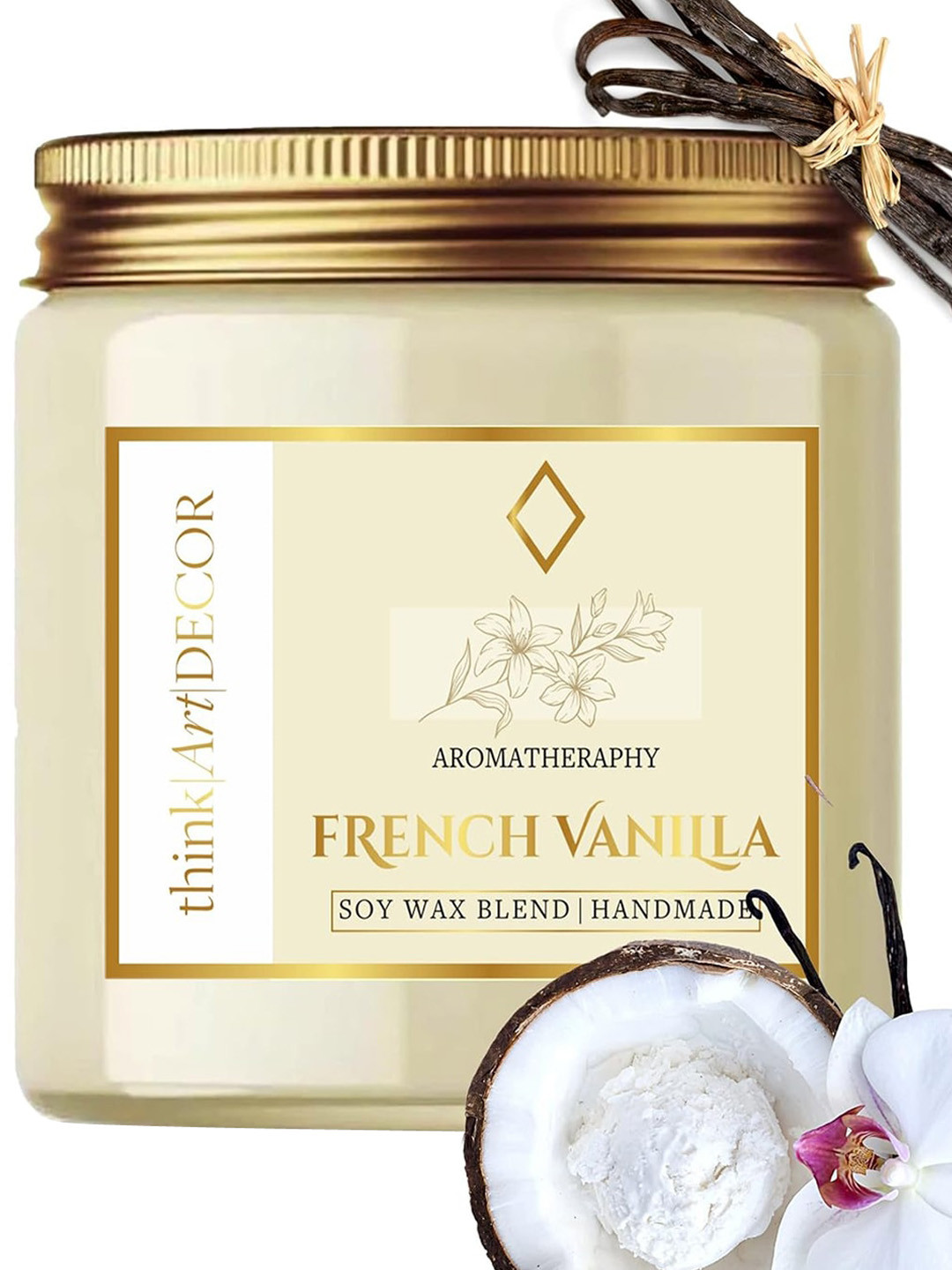 

ThinkArtDecor Vanila Scented Jar Candle, Cream
