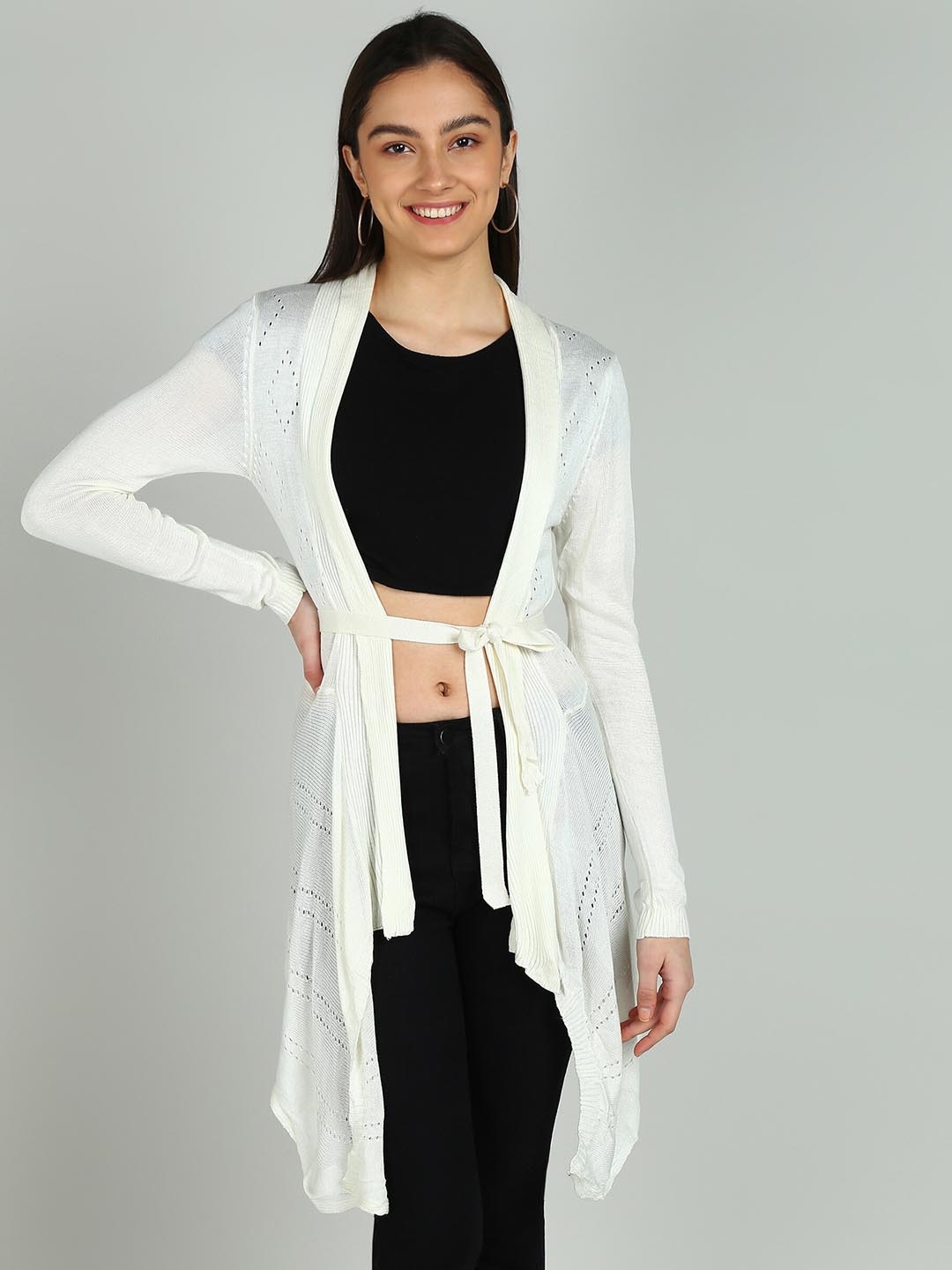 

NEUDIS Open Front Wool Longline Shrug, White