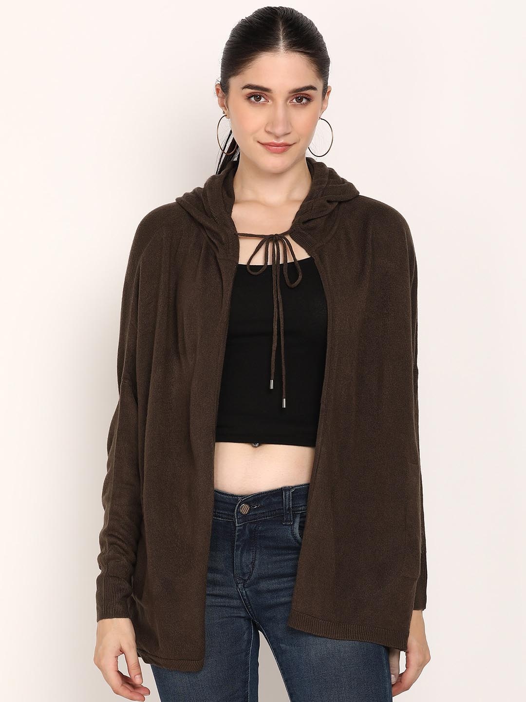 

NEUDIS Open Front Wool Hooded Shrug, Brown