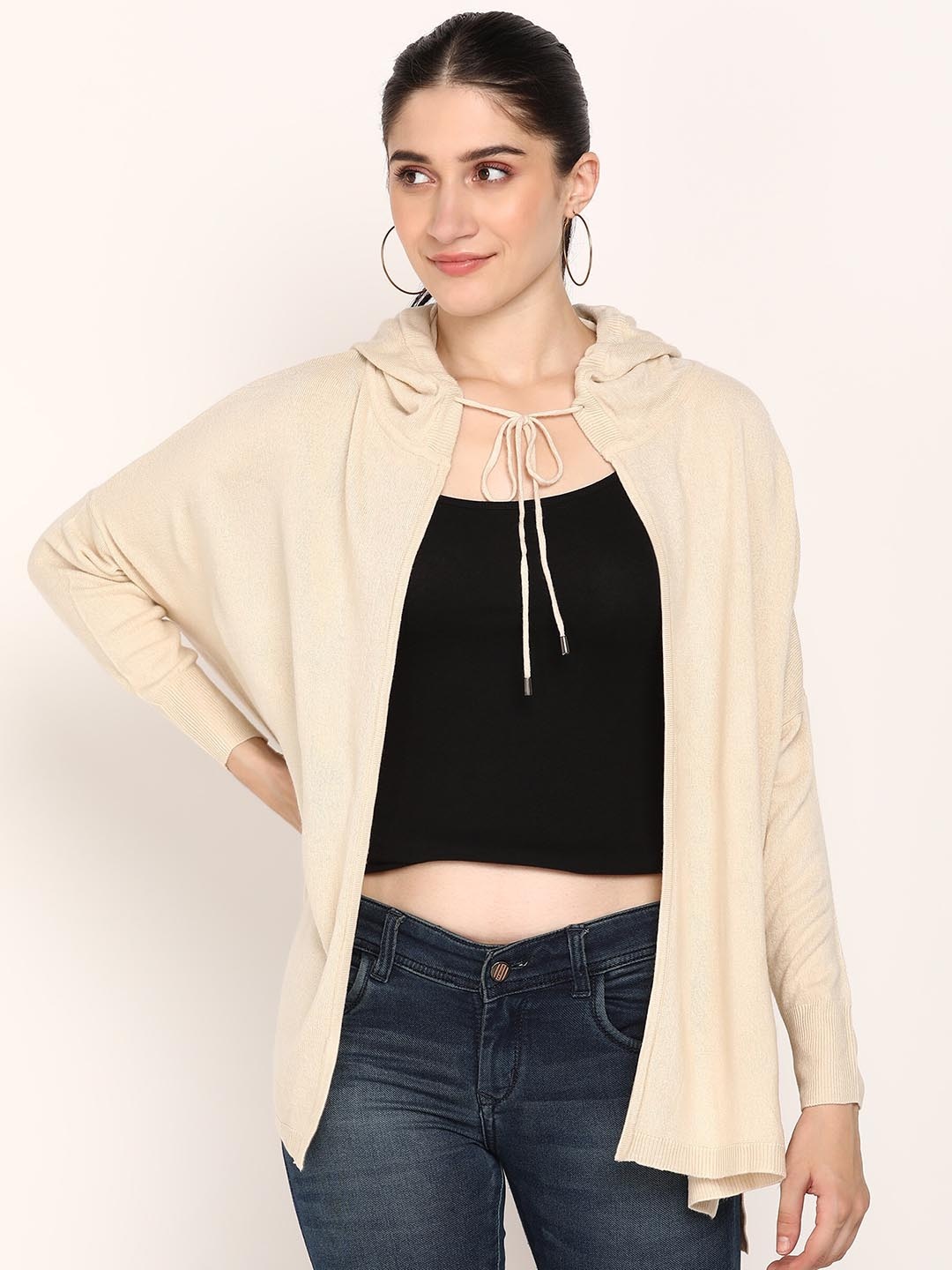 

NEUDIS Hooded Open Front Shrug, Beige