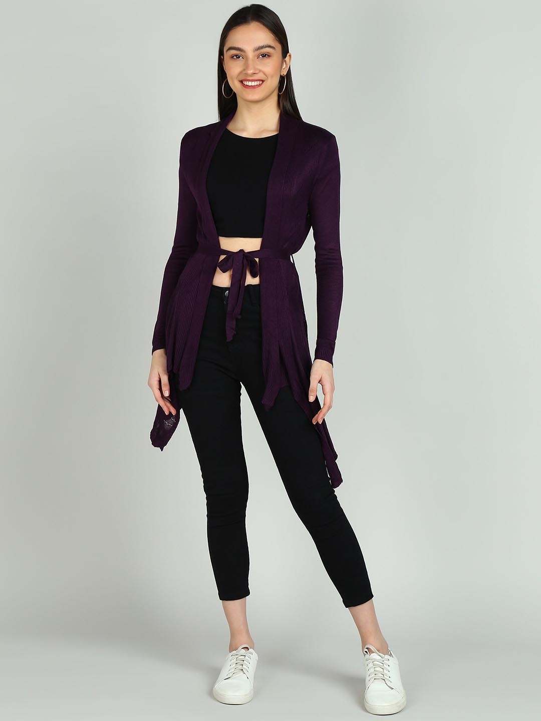 

NEUDIS Open Front Wool Longline Shrug, Purple