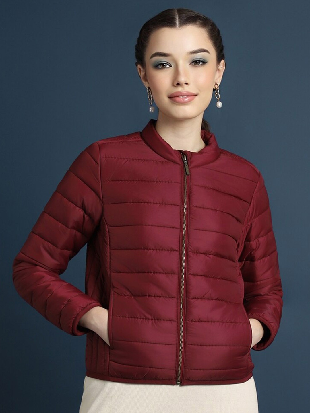 

FOREVER 21 Mock Collar Puffer Jacket, Maroon
