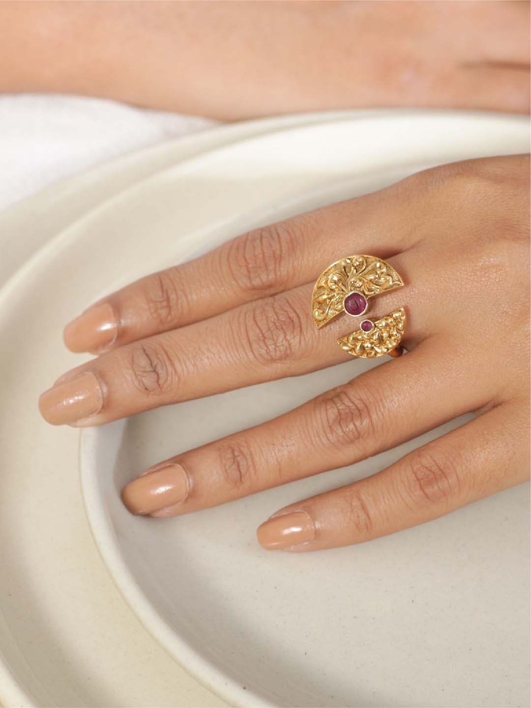 

Tarinika Gold-Plated CZ Studded Finger Ring