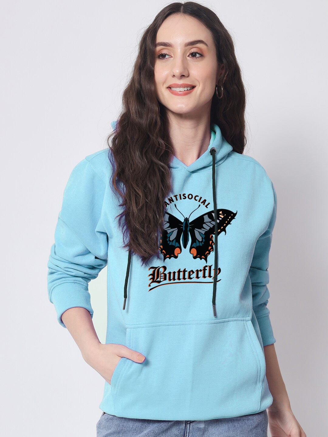 

FFLIRTYGO Graphic Printed Hooded Fleece Pullover, Turquoise blue