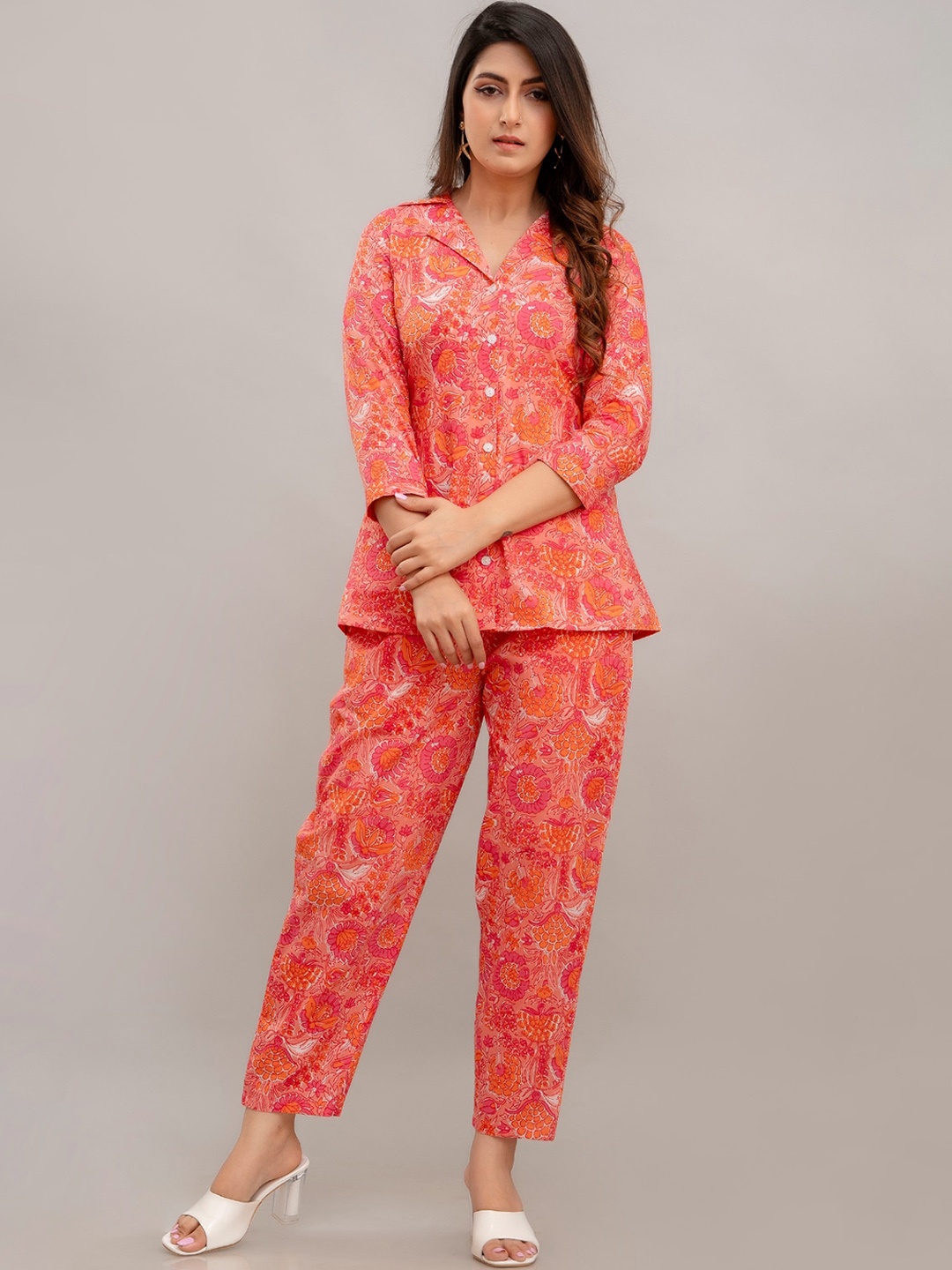 

FrionKandy Printed Pure Cotton Shirt & Trousers, Peach