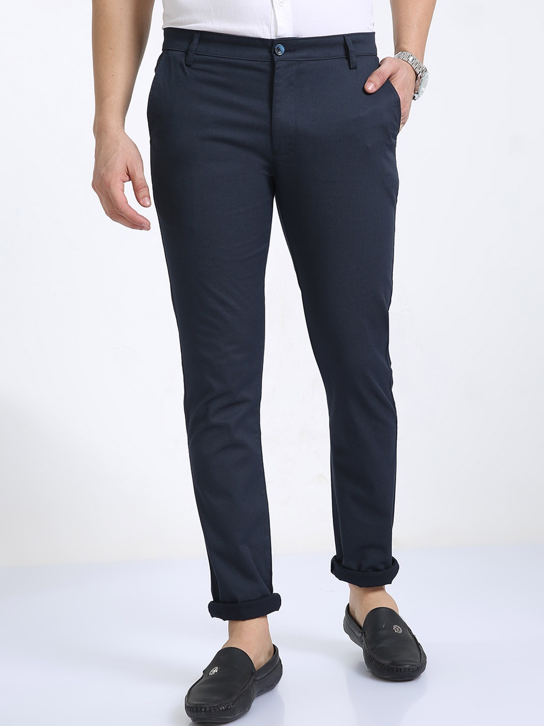 

Classic Polo Men Classic Mid Rise Slim Fit Regular Trousers, Navy blue
