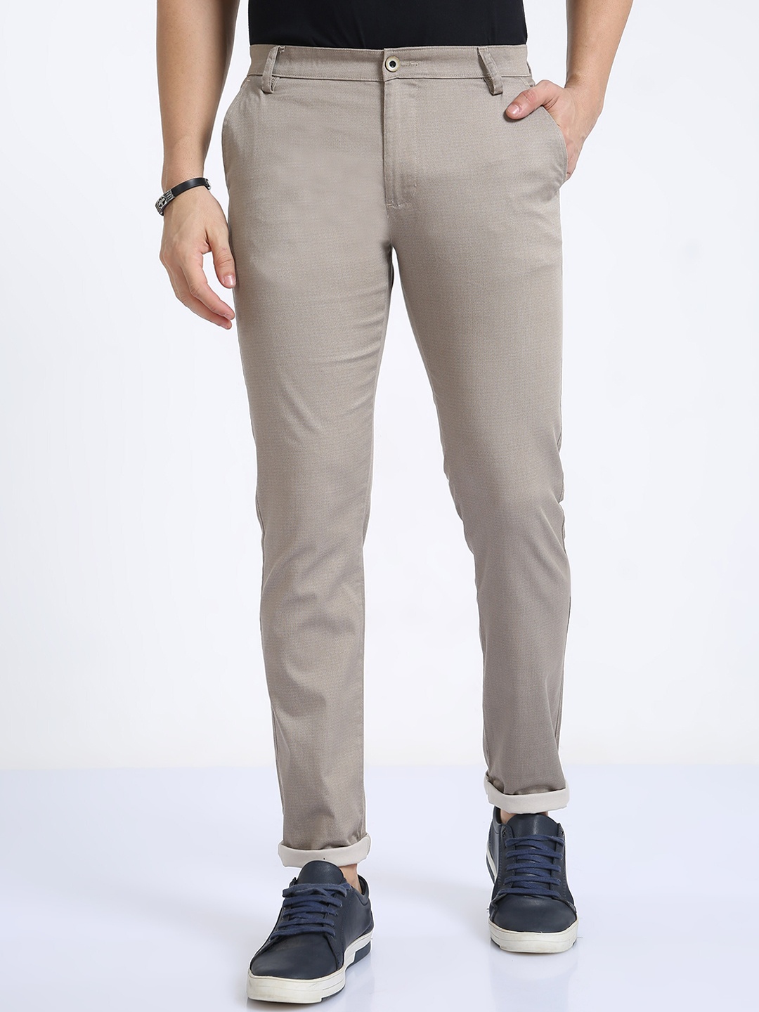 

Classic Polo Men Cotton Classic Plain Flat-Front Slim Fit Trousers, Grey