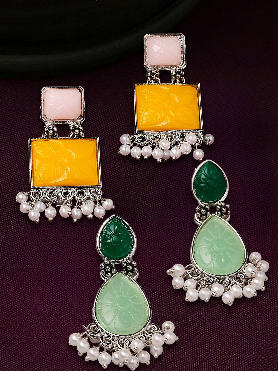 

OOMPH Square Shaped Drop Earrings, Green