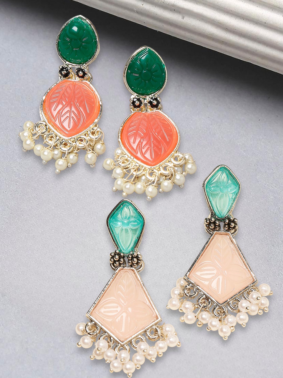 

OOMPH Set Of 2 Geometric Shaped Drop Earrings, Gold
