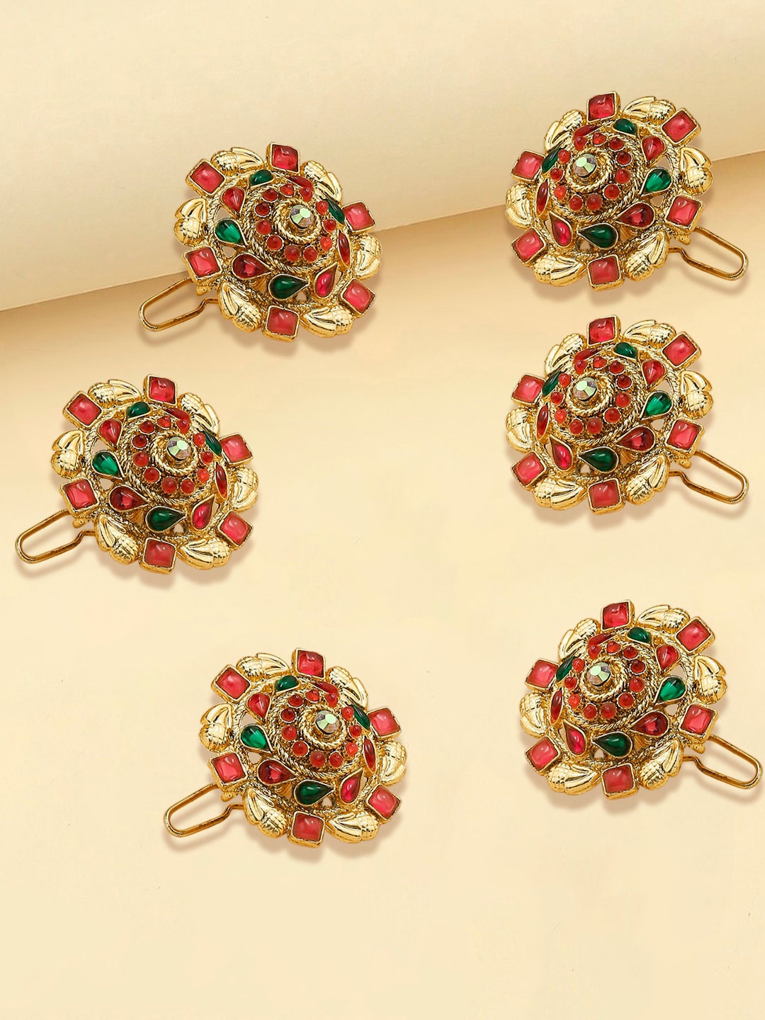 

OOMPH Set Of 6 Gold-Plated Stone Studded Bun Pin