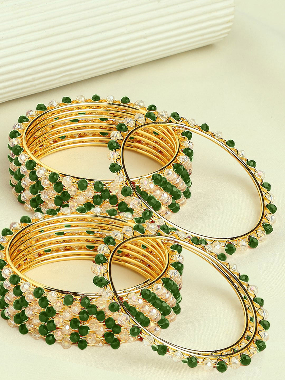 

OOMPH Set Of 16 Crystal Beads Bangles, Gold