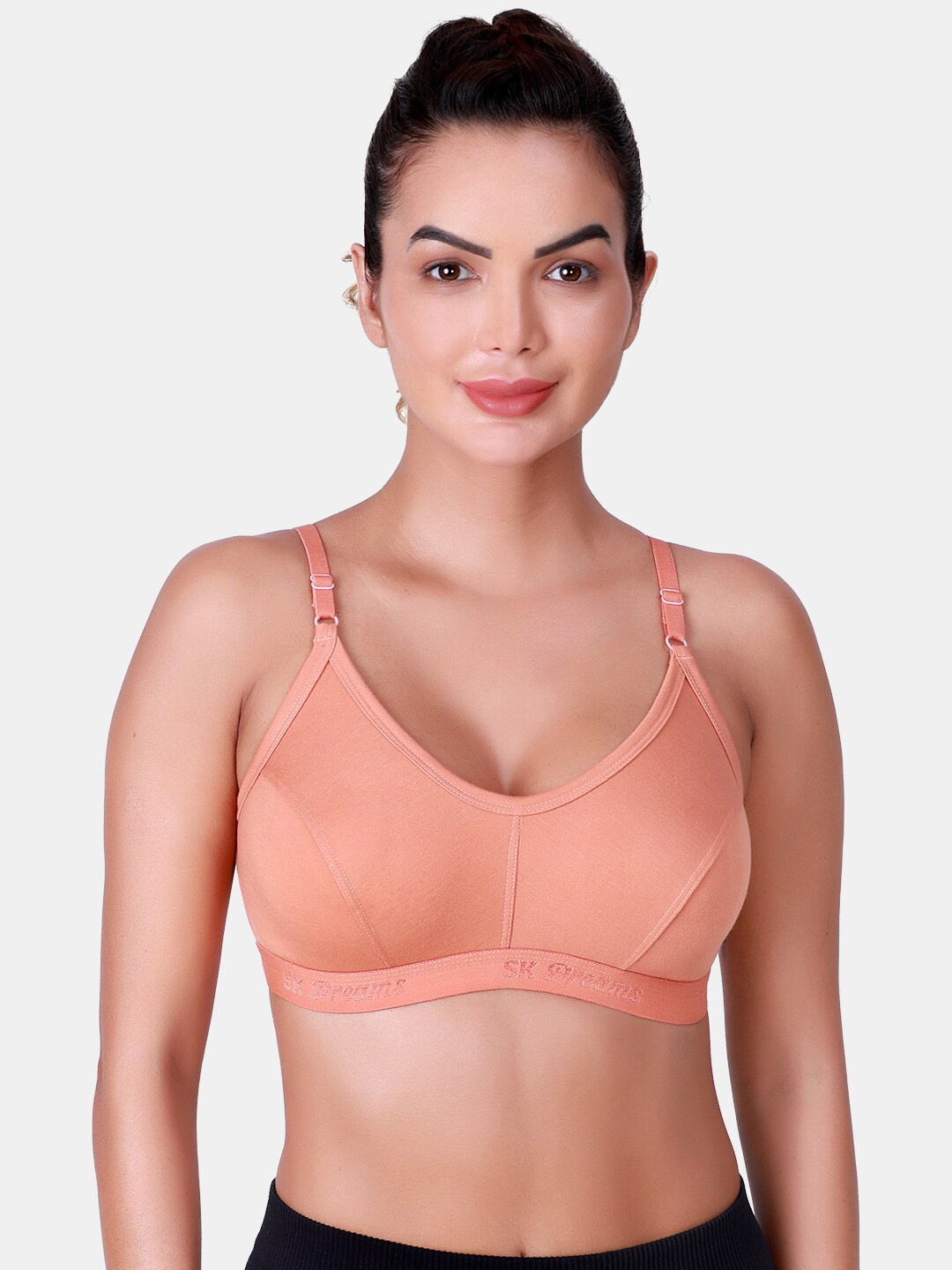 

SKDREAMS Full Coverage Non Padded Workout Bra With All Day Comfort, Peach