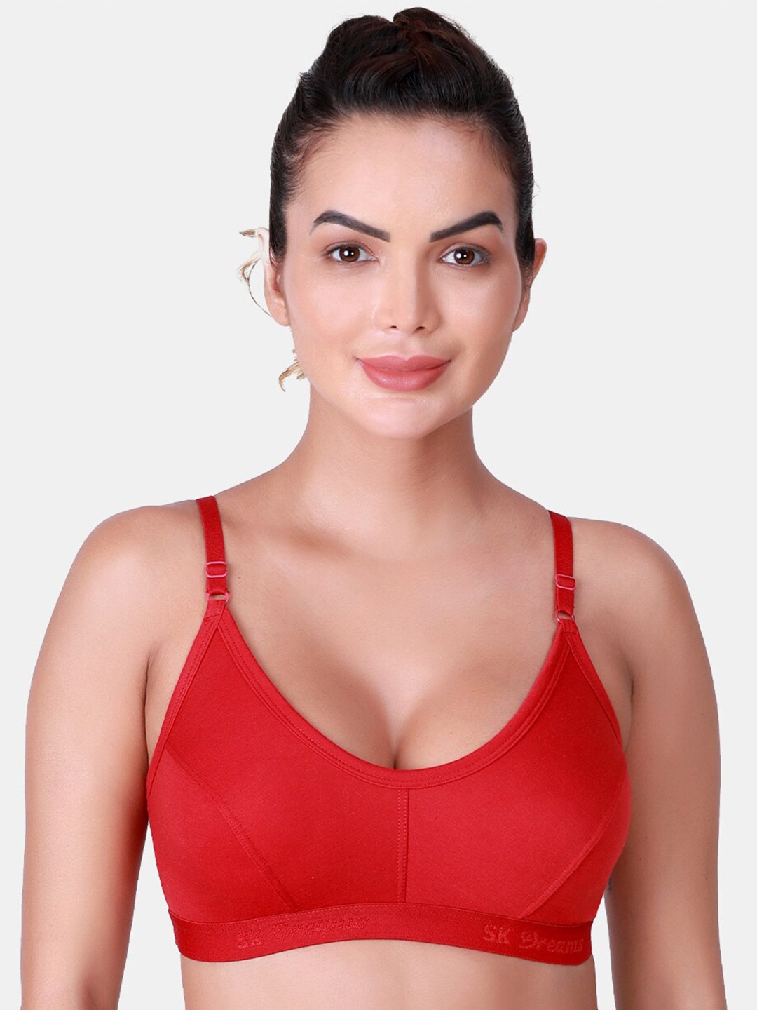 

SKDREAMS Full Coverage Non Padded Seamless Cotton Workout Bra With All Day Comfort, Maroon