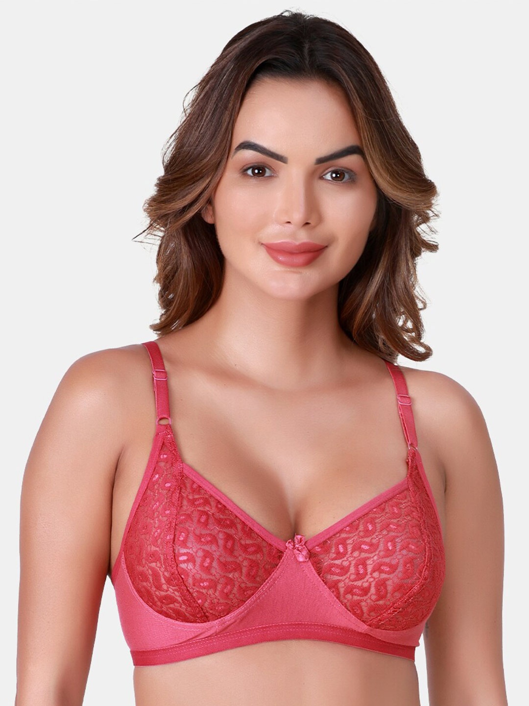 

SKDREAMS Lace Full Coverage Cotton Bra With All Day Comfort, Red