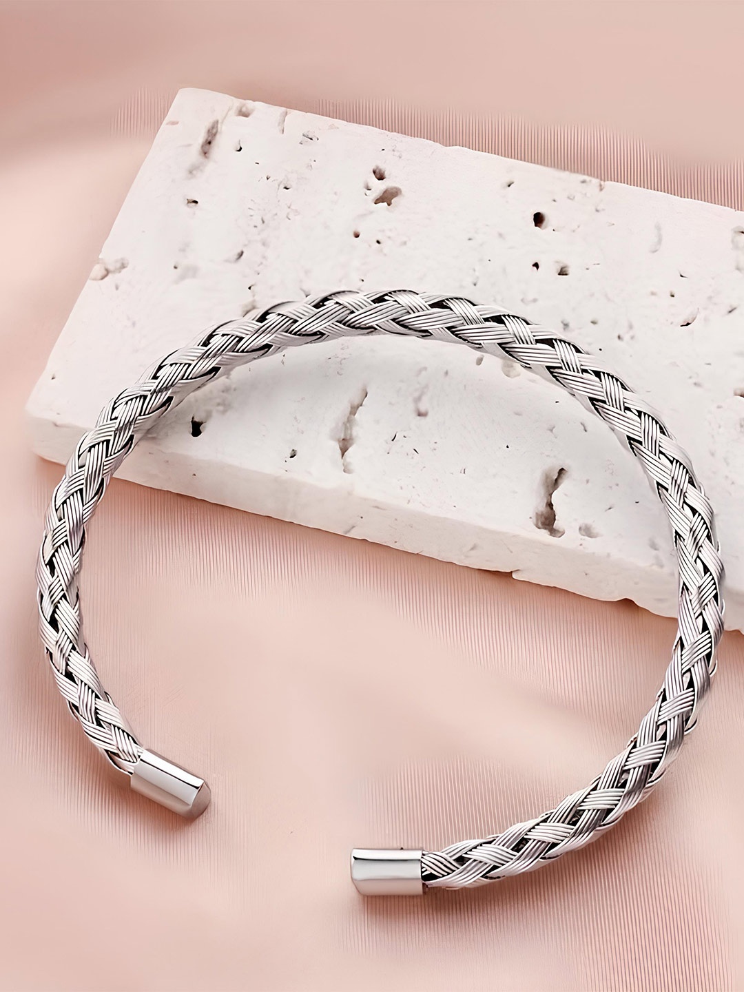 

KARISHMA KREATIONS Unisex Stainless Steel Silver-Plated Cuff Bracelet
