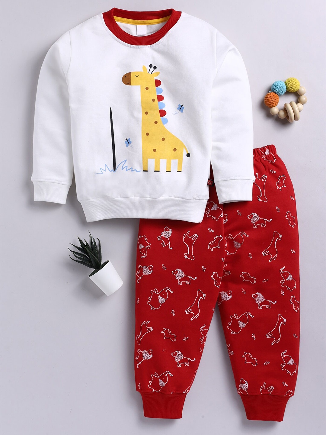 

Toonyport Infant Boys Printed Pure Cotton T-shirt with Trousers, White