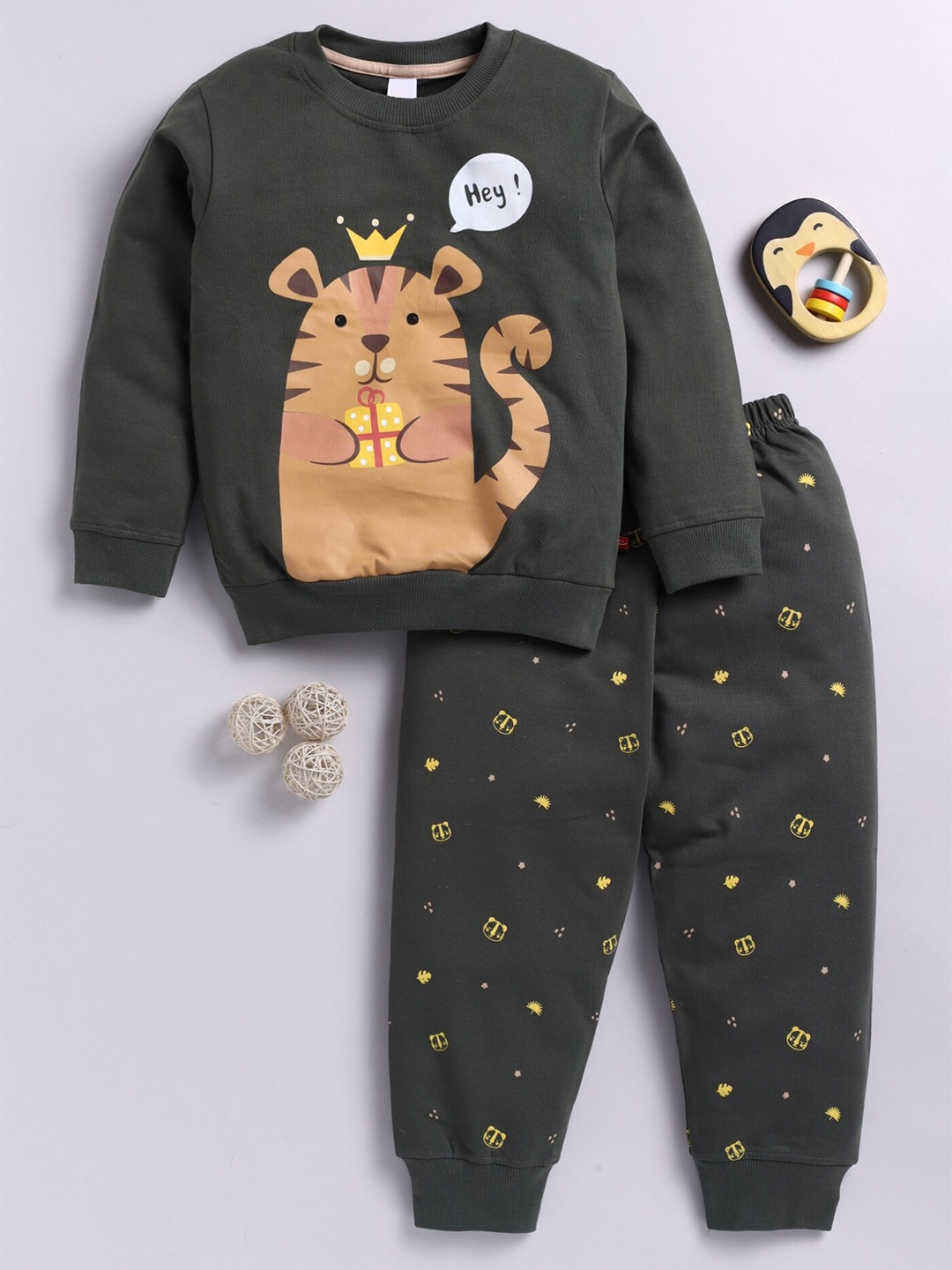 

Toonyport Boys Graphic Printed Pure Cotton Sweatshirt With Joggers, Grey