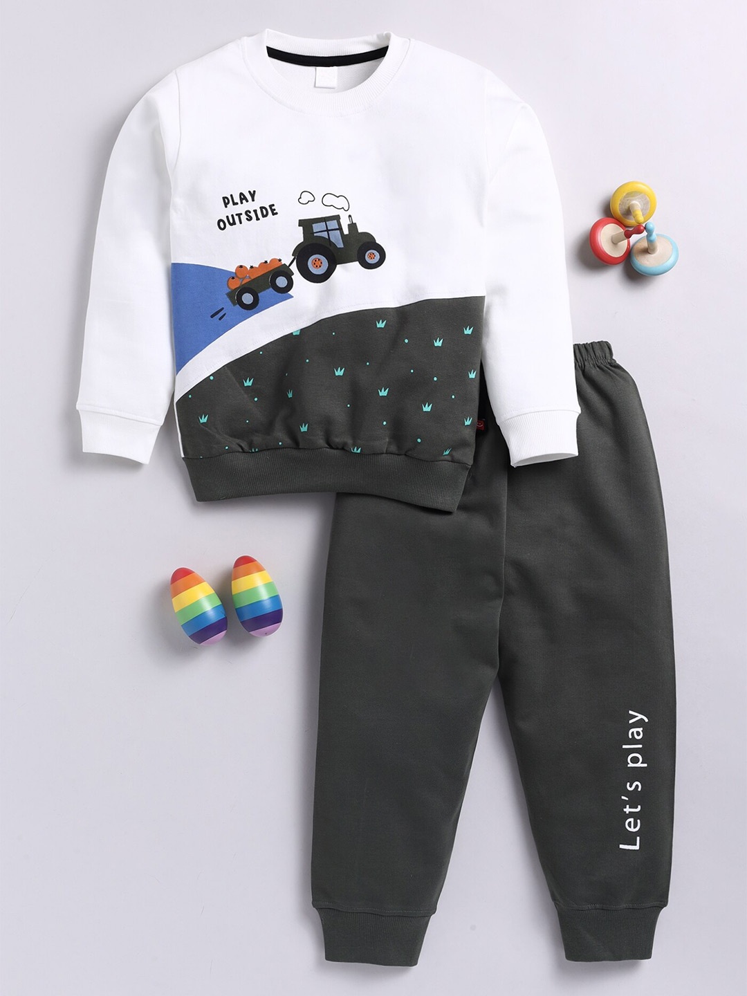 

Toonyport Infant Boys Printed Pure Cotton T-shirt with Trousers, White