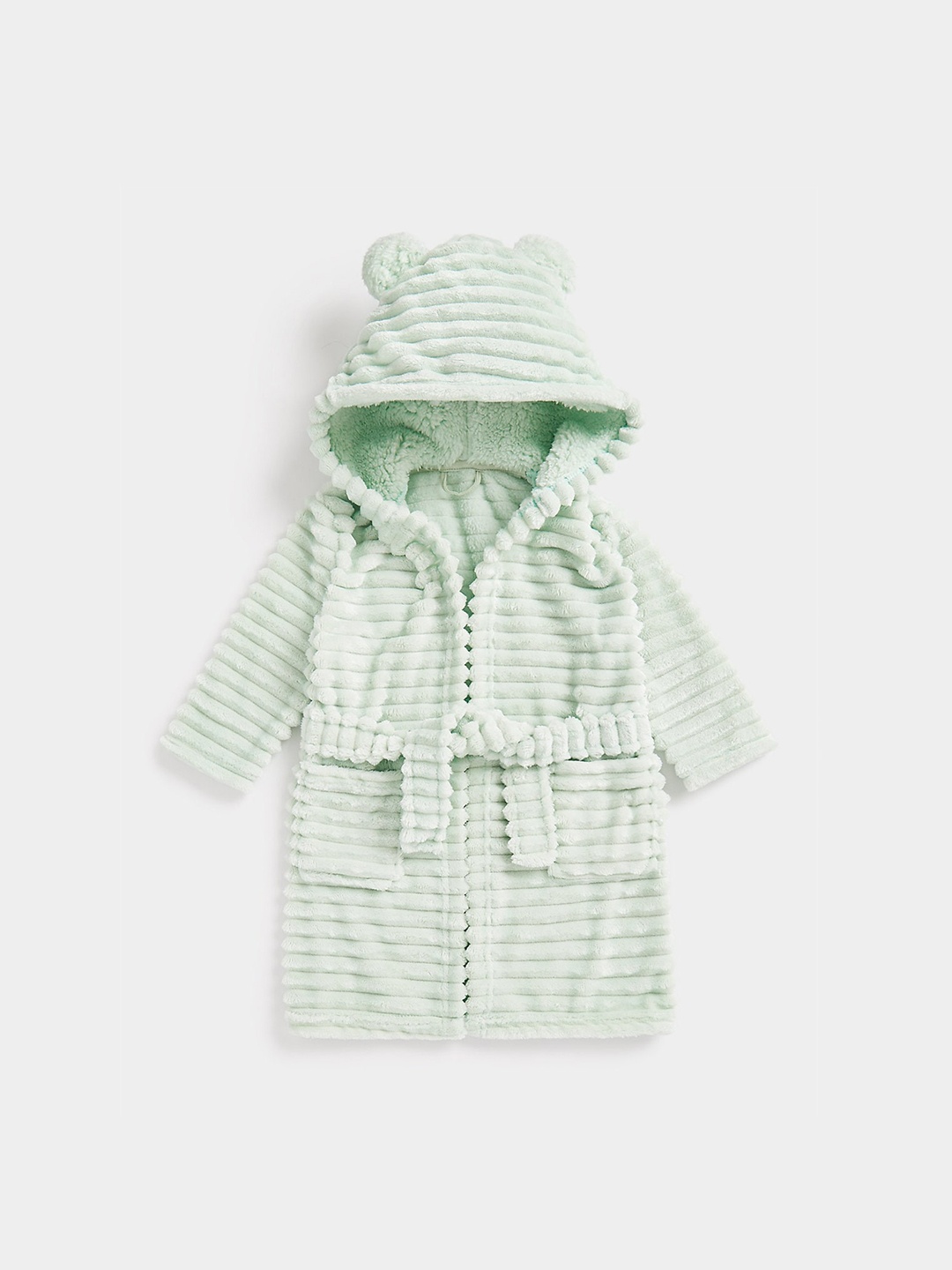 

mothercare Girls Ribbed Cotton Hooded Bath Robe, Green
