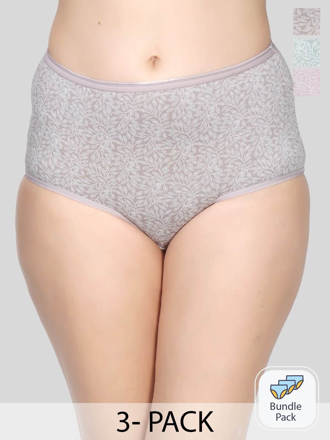 

Innocence Pack Of 3 Floral Printed Hipster Briefs BBAPLIN100066_S_01, Grey