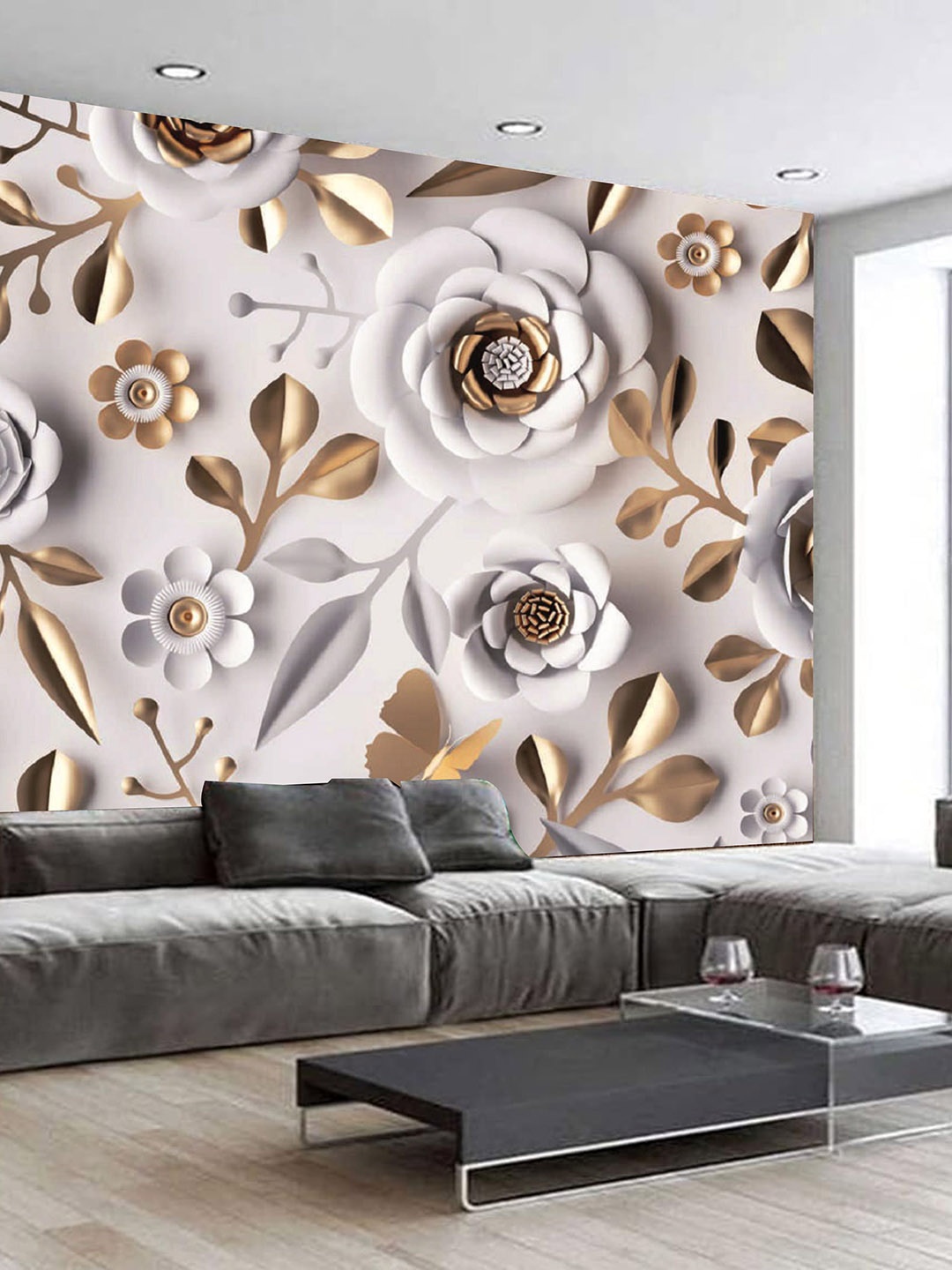 

KSHIRSA White & Beige Floral Self Adhesive Removable Wallpaper