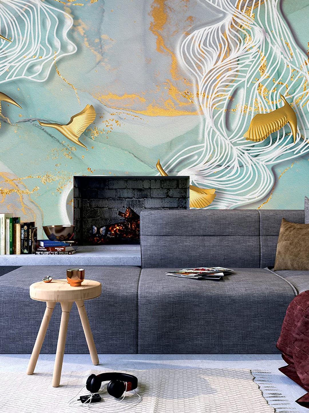 

KSHIRSA Green & White Abstract Self Adhesive Removable Water Resistant Wallpaper
