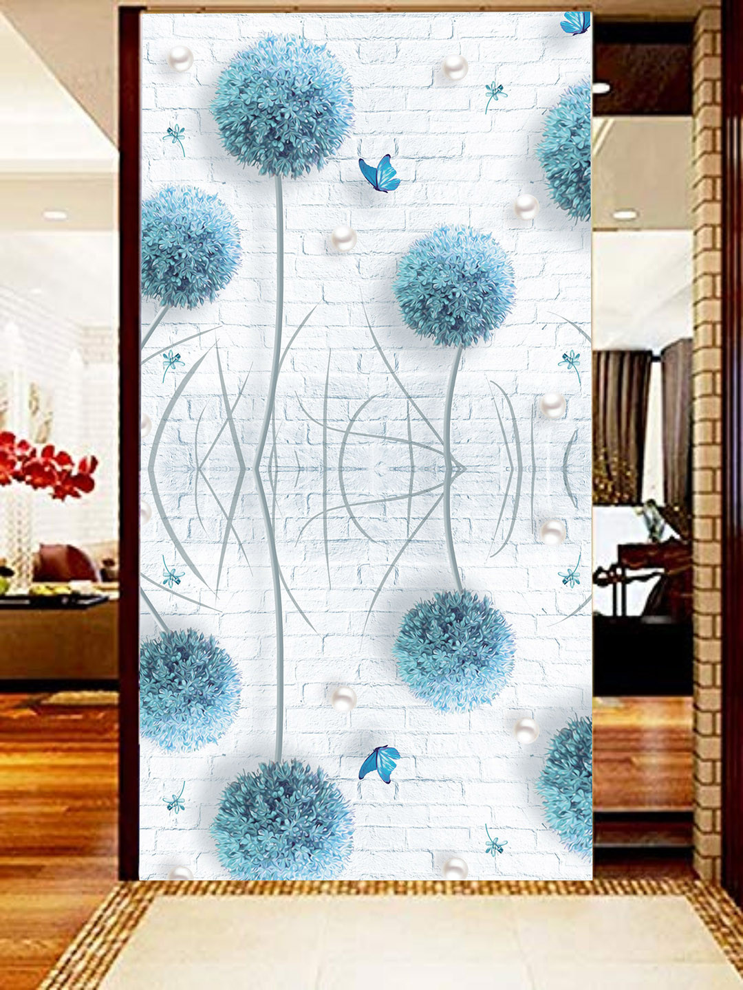 

KSHIRSA White & Blue Printed Self Adhesive Removable Wallpaper