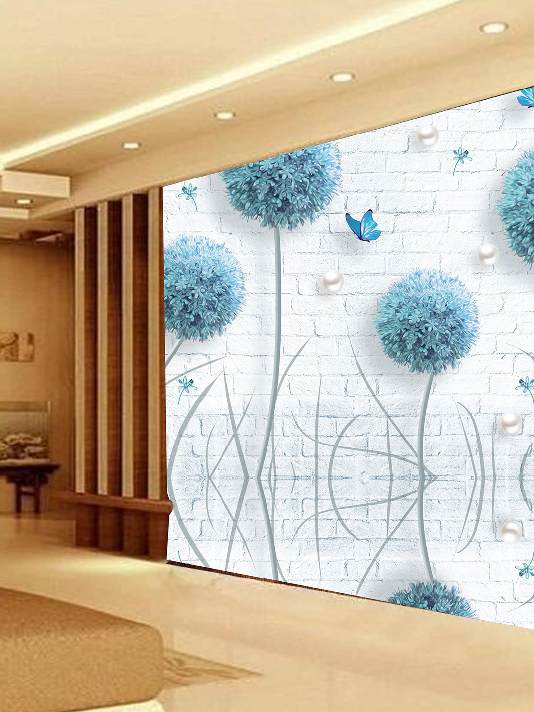 

KSHIRSA White & Blue Floral Printed Self Adhesive Removable Wallpaper
