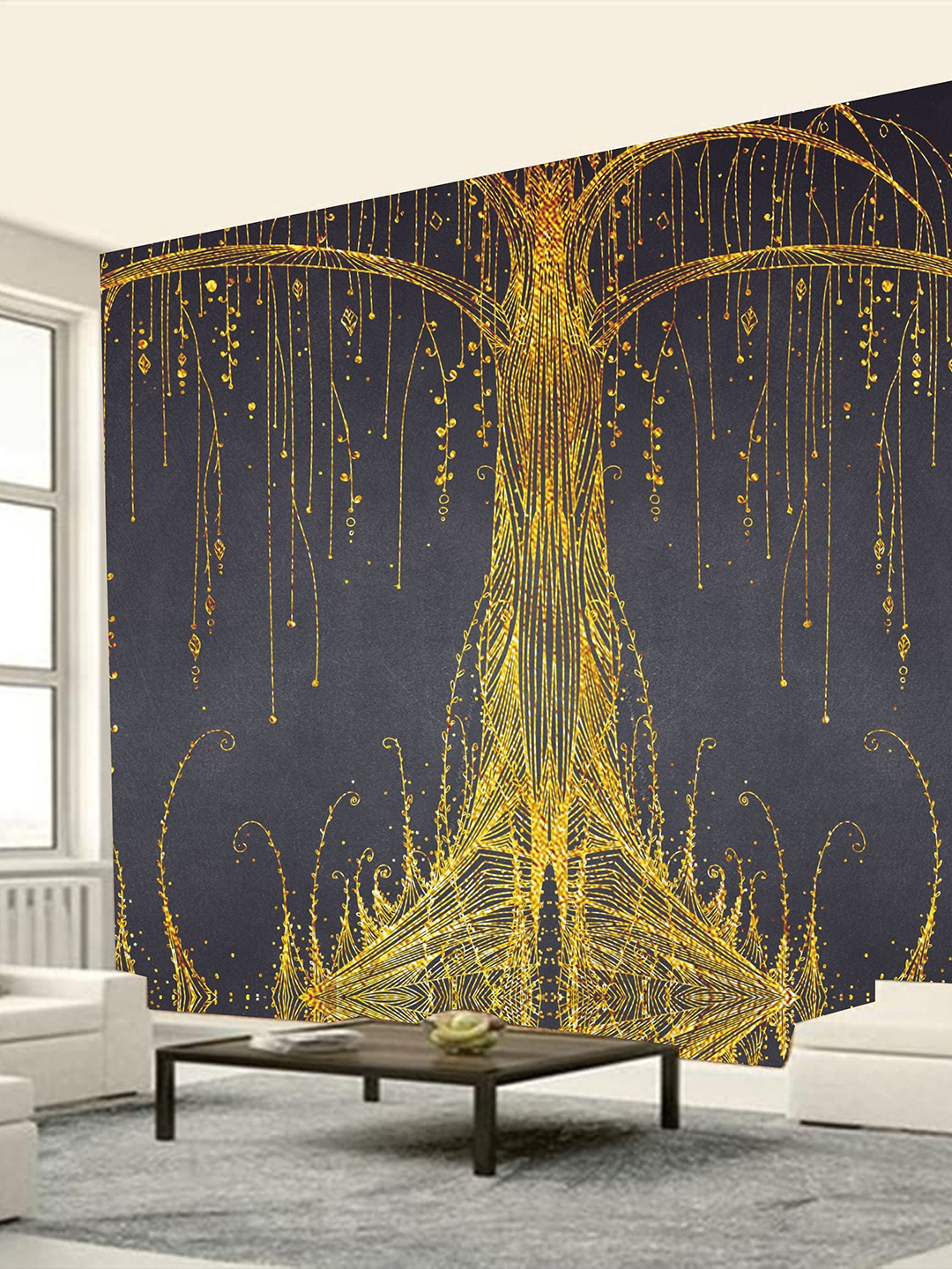 

KSHIRSA Black & Yellow Printed Self Adhesive Removable Wallpaper