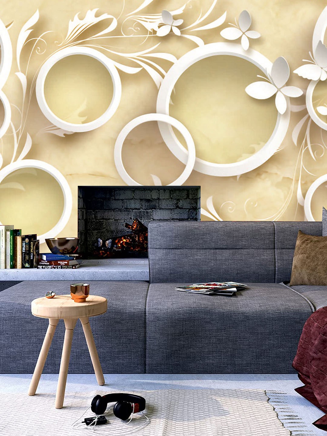 

KSHIRSA Beige & White Printed Self Adhesive Removable Wallpaper