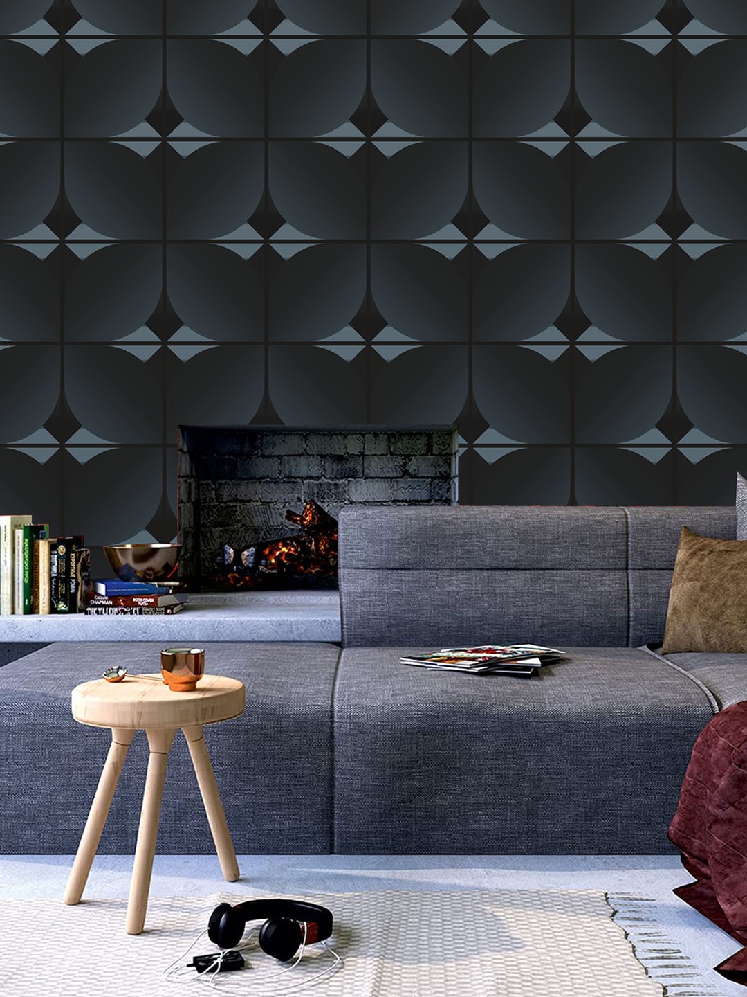 

KSHIRSA Black Grey 3D Printed Self Adhesive Removable Wall Stickers