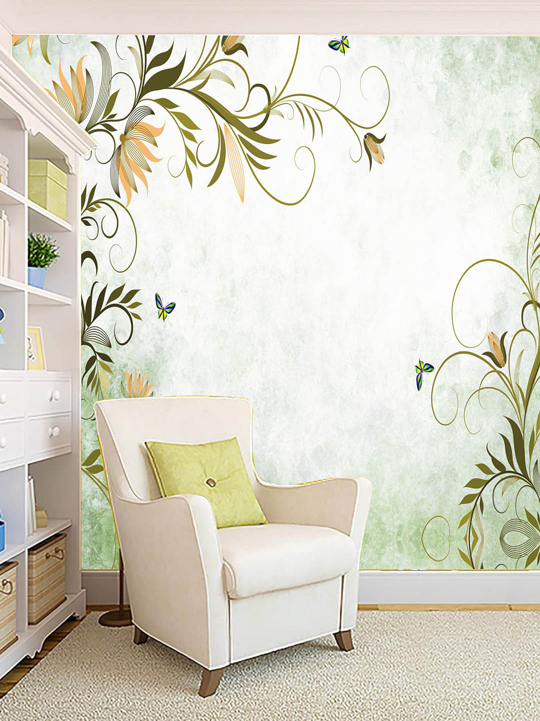 

KSHIRSA Green & White Floral Printed Self Adhesive Removable Wallpaper