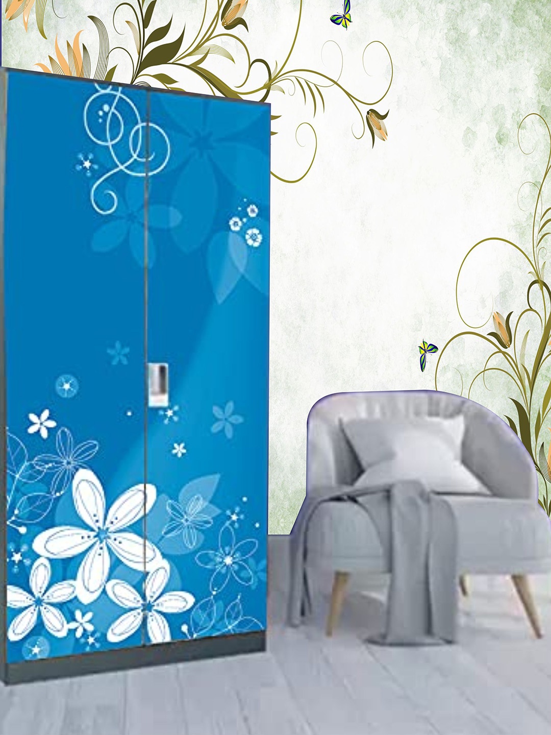 

KSHIRSA Blue & White Floral Printed Self Adhesive Removable Wall Paper