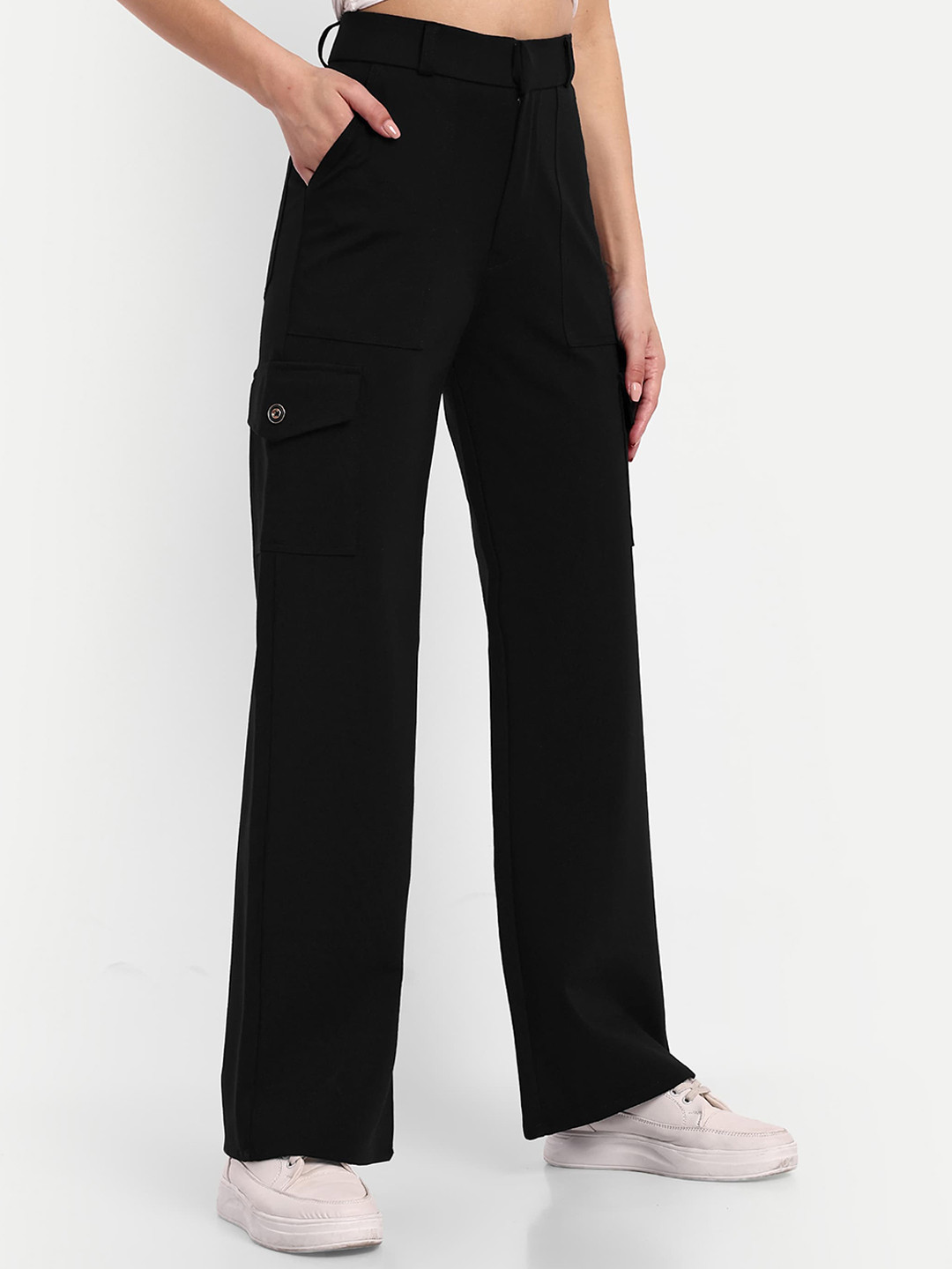 

Next One Women Smart Straight Fit High-Rise Easy Wash Cargos, Black