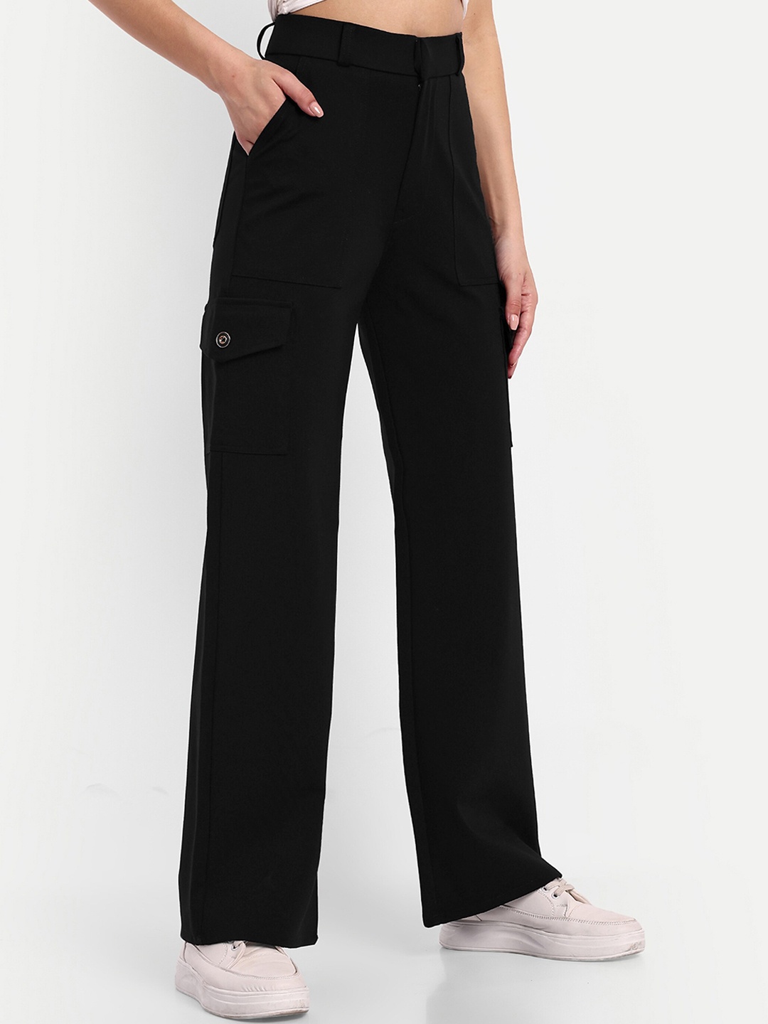 

Next One Women Smart Straight Fit High-Rise Easy Wash Cargos, Black