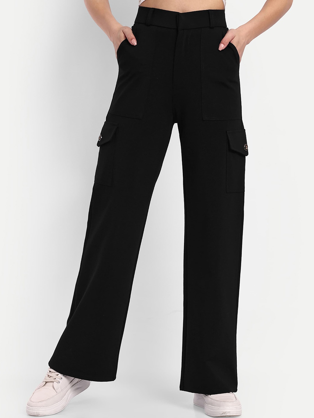 

Next One Women Smart Straight Fit High-Rise Easy Wash Cargos, Black