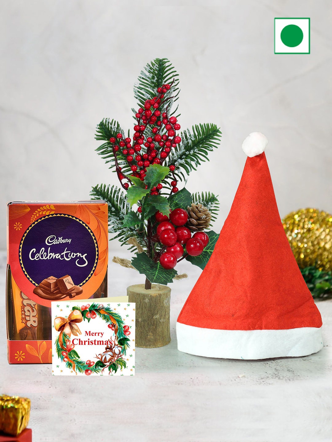 

TIED RIBBONS Christmas Chocolate Gift Pack with Mini Table Tree Cap and Greeting Card, Red