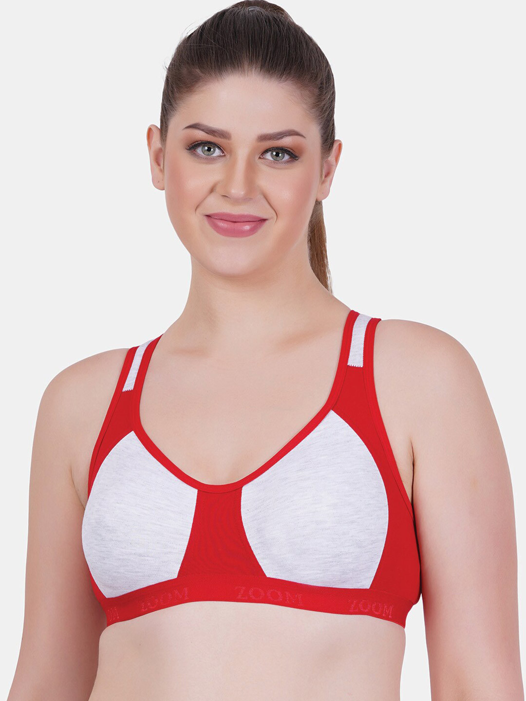 

Reveira Colourblocked Dry Fit Full Coverage Workout Bra With All Day Comfort, Red