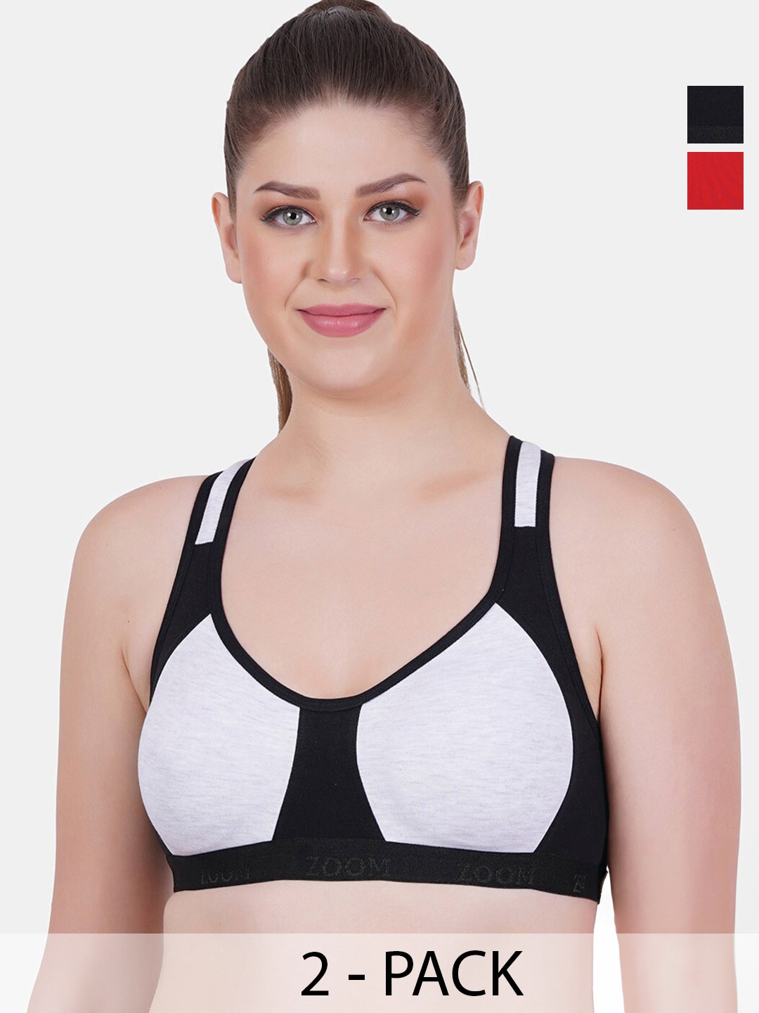 

Reveira Pack Of 2 Colourblocked Non-Padded All Day Comfort Dry-Fit Sports Bra, Black
