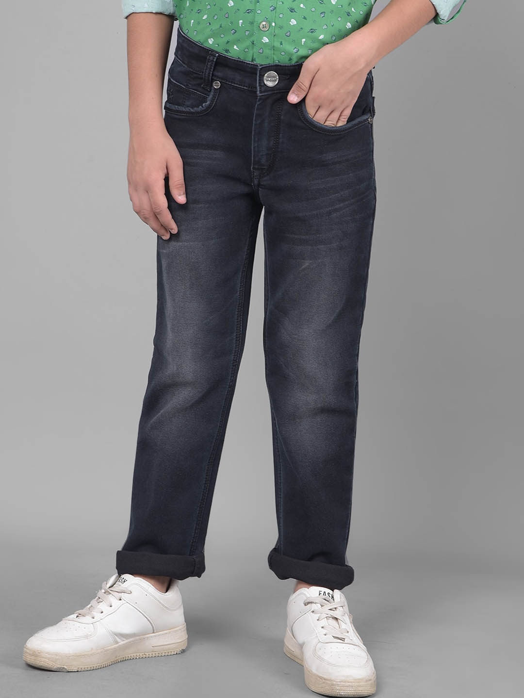 

Crimsoune Club Boys Slim Fit Heavy Fade Stretchable Jeans, Black