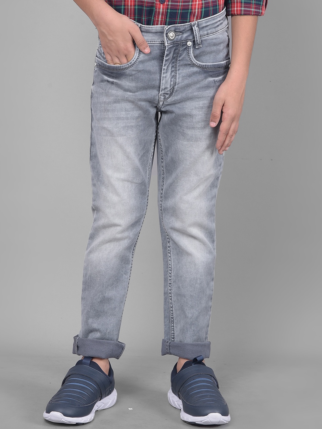 

Crimsoune Club Boys Slim Fit Heavy Fade Comfort Stretchable Jeans, Grey
