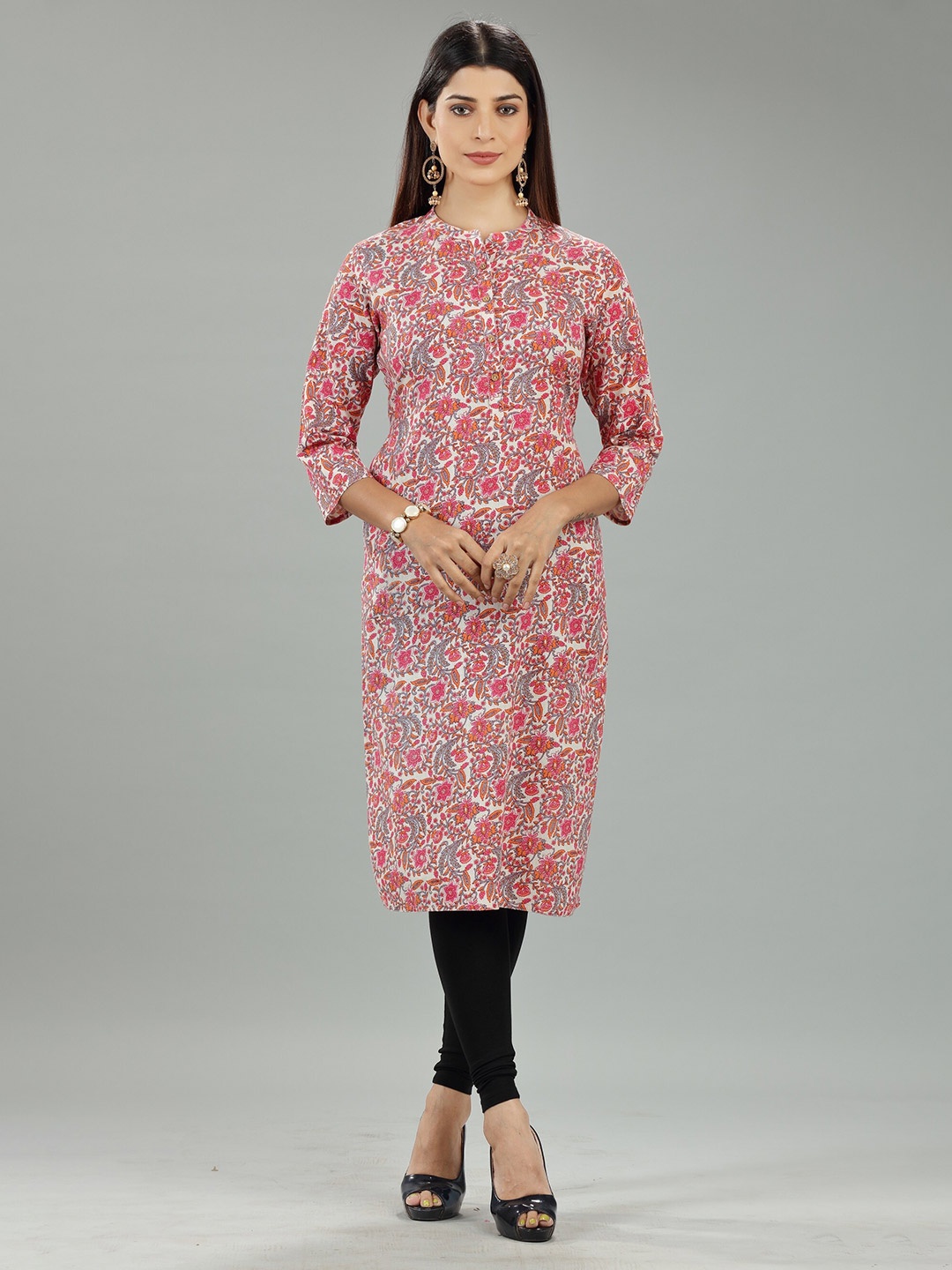 

COTTON CULTURE Floral Printed Cotton Straight Kurta, Pink