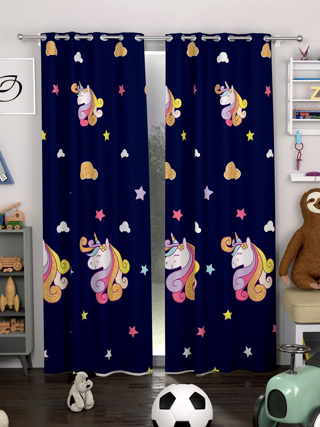 

CG HOMES Blue & White 2 Pieces Unicon Printed Door Curtain