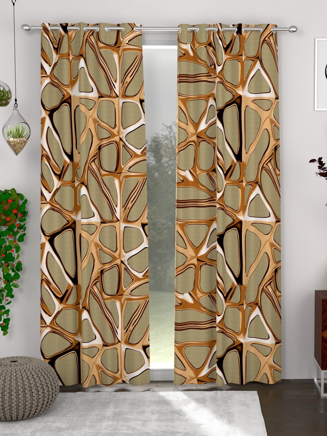 

CG HOMES Gold-Toned & Green 2 Pieces Abstract Printed Door Curtain
