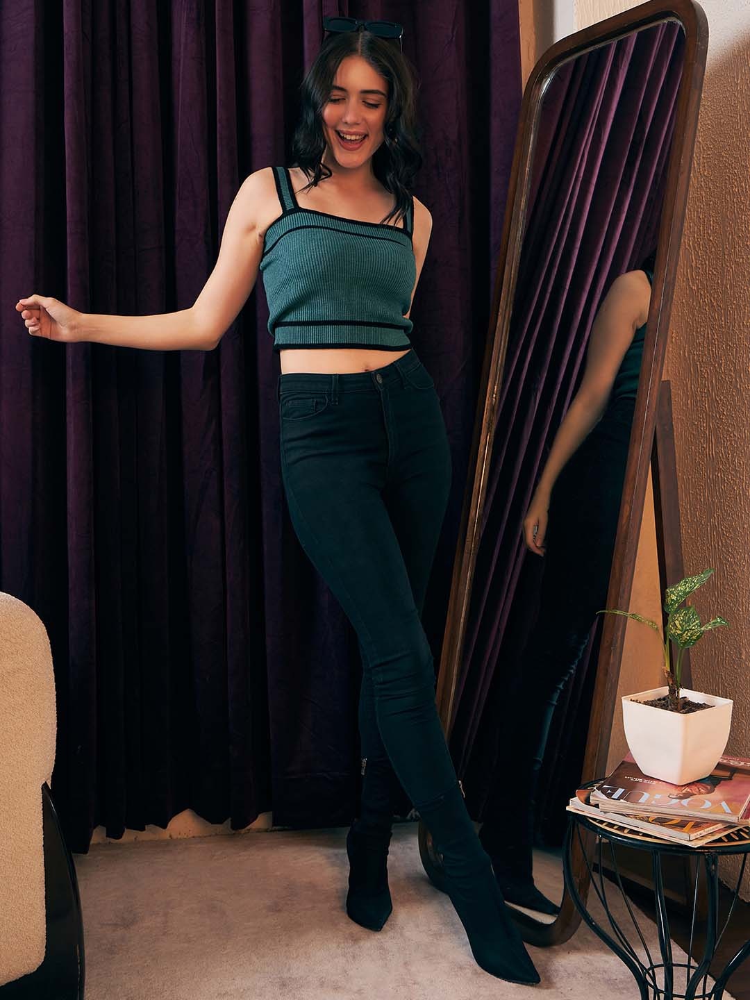 

Berrylush Green Ribbed Sleeveless Crop Acrylic Top