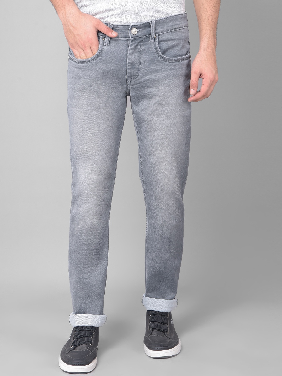 

Crimsoune Club Men Slim Fit Light Fade Comfort Stretchable Jeans, Grey