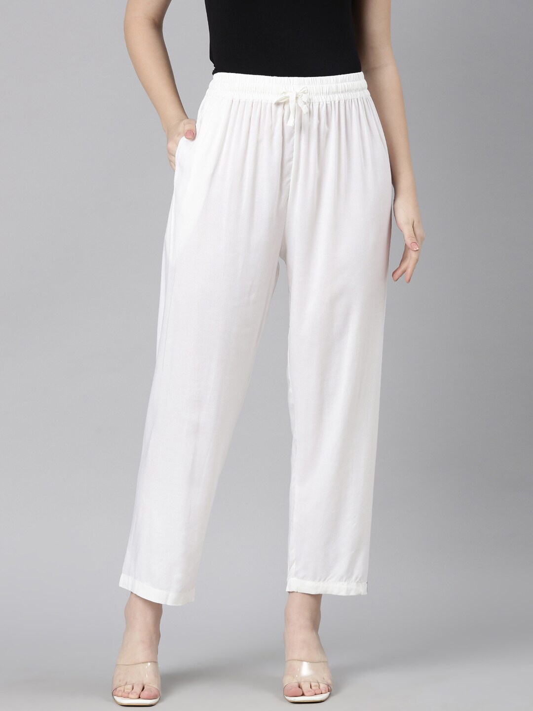

TWIN BIRDS Women Mid-Rise Relaxed Fit Palazzos, Off white