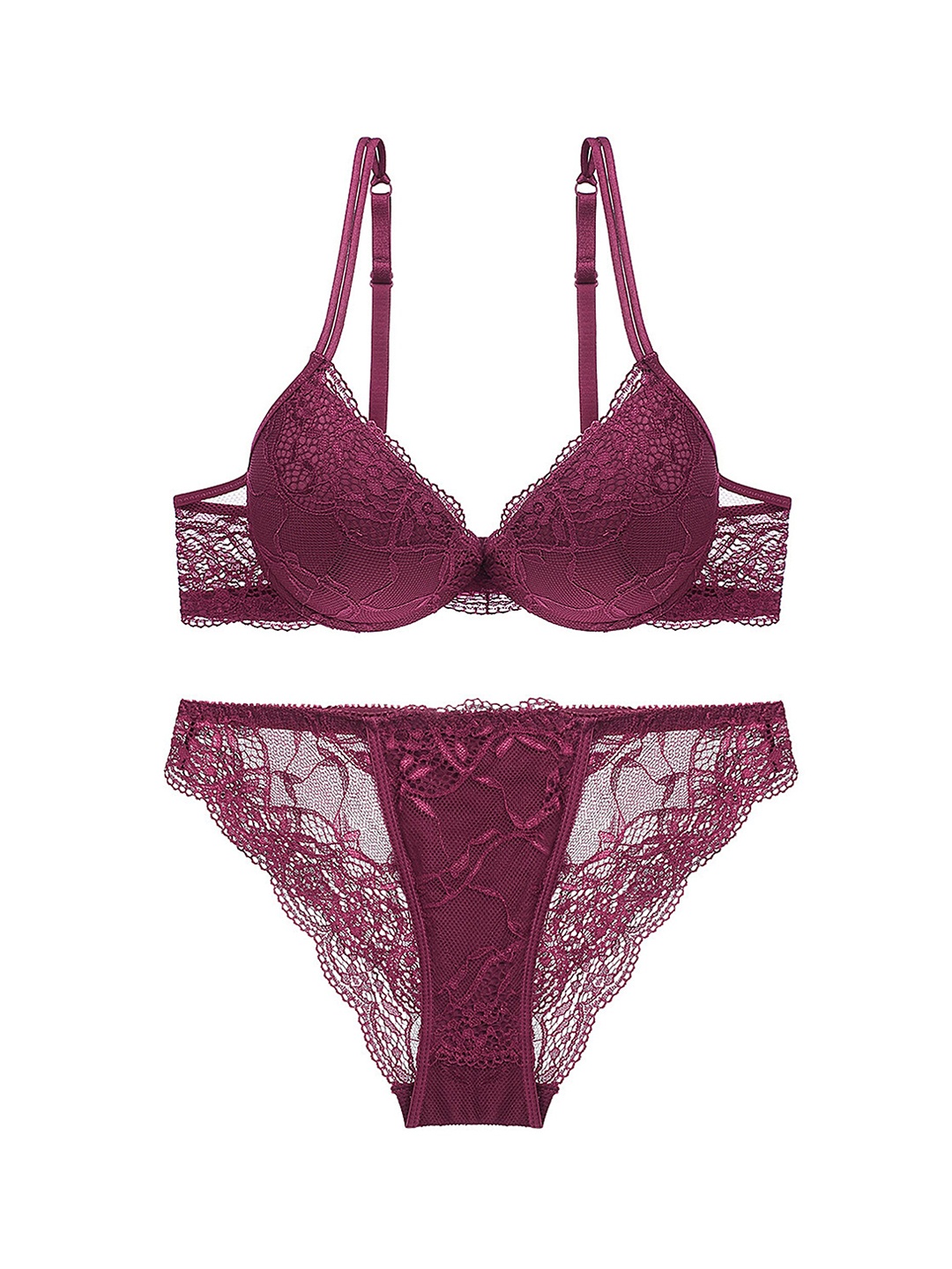 

LULU & SKY Self Design Bikini Lingerie Set, Burgundy