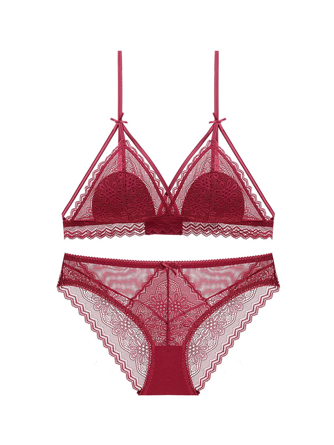

LULU & SKY Self Designed Laced Lingerie Set, Burgundy